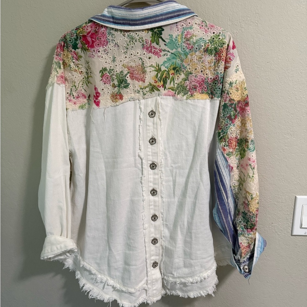 Pol Patchwork Floral Stripe Button Down Shirt Siz… - image 4